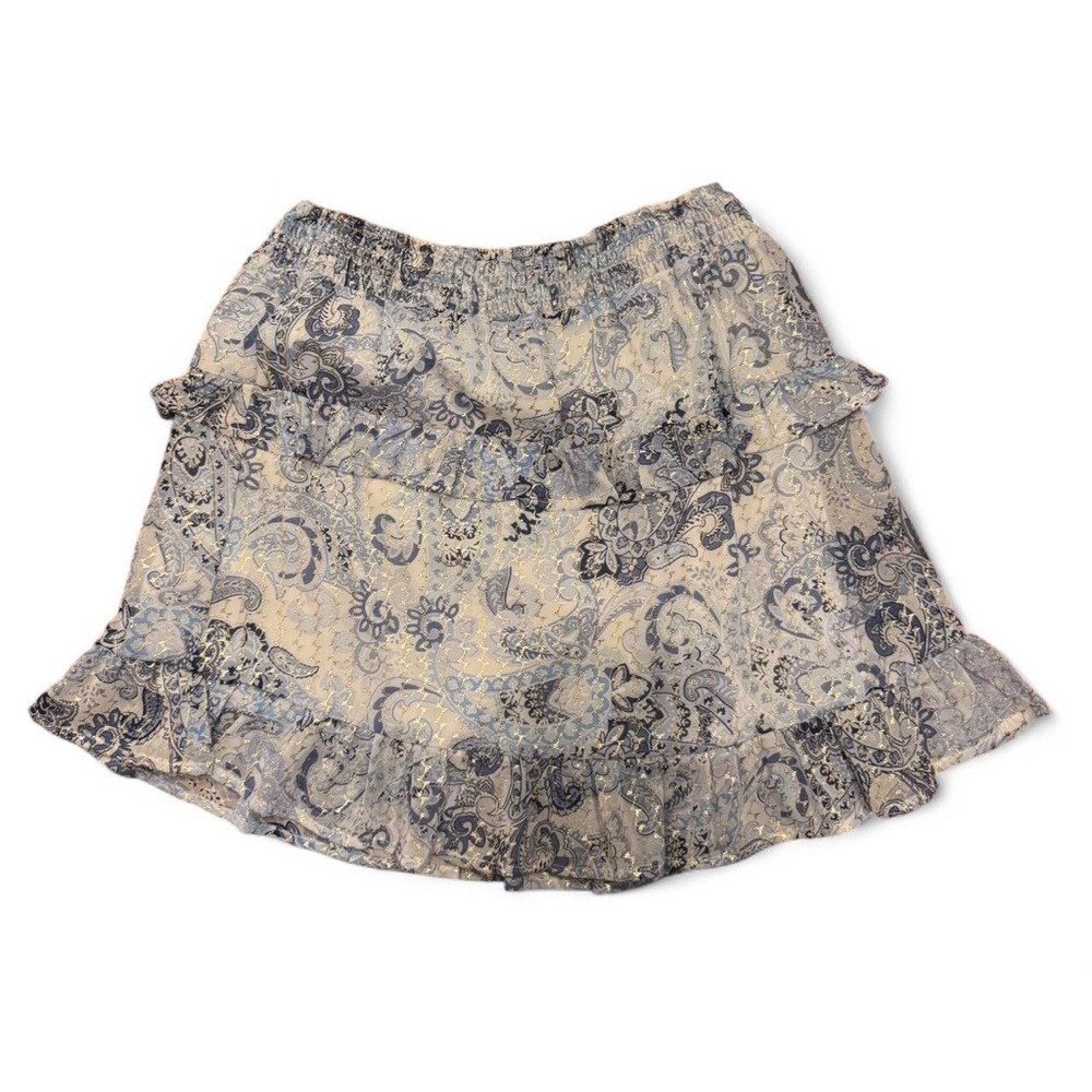 Alter'd State Blue And White Ruffle Skirt With Gold Accents